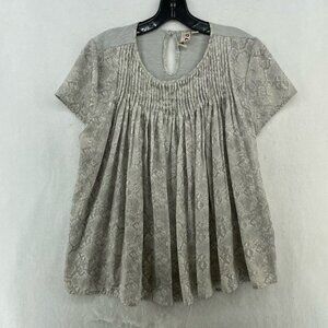 Anthropologie Dolan Blouse Women's Sz M Gray Snake Print Pleated Keyhole Back